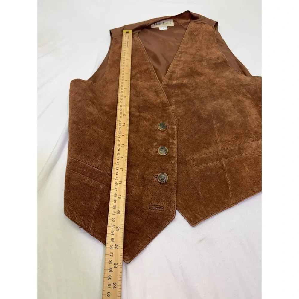 Vintage Greatland Vest Medium Brown Suede Leather Four Button Western Cowboy - Picture 4 of 8